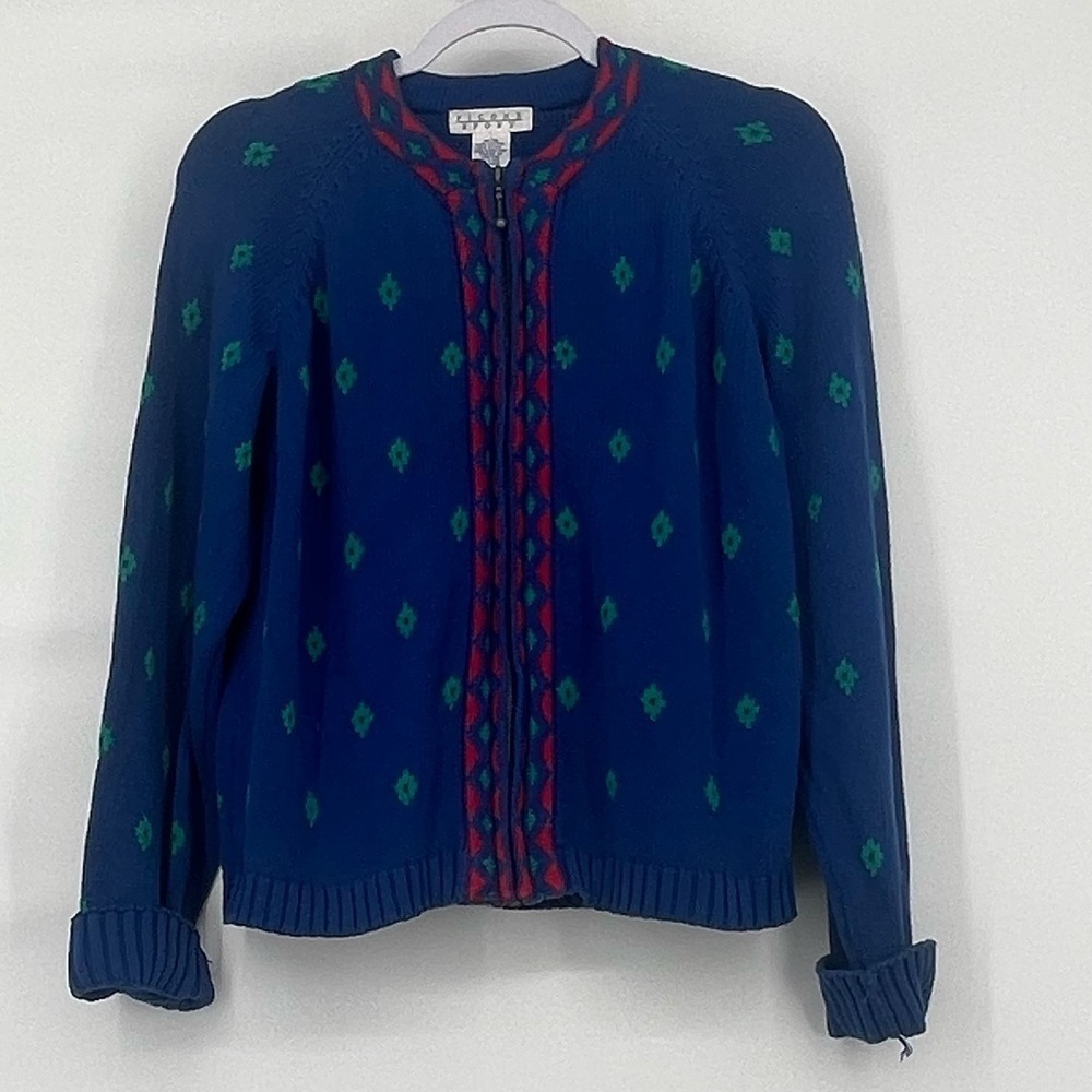 Vintage picked sport heavy cotton pattern blue zip cardigan